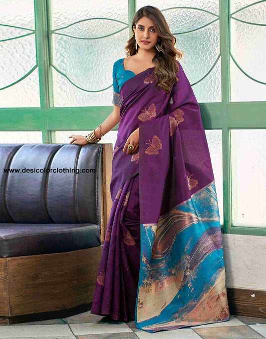 Purple Silk Woven Saree