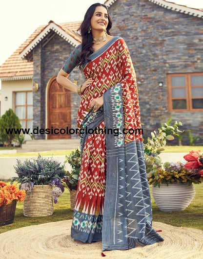 Rust Cotton Printed Ready To Wear