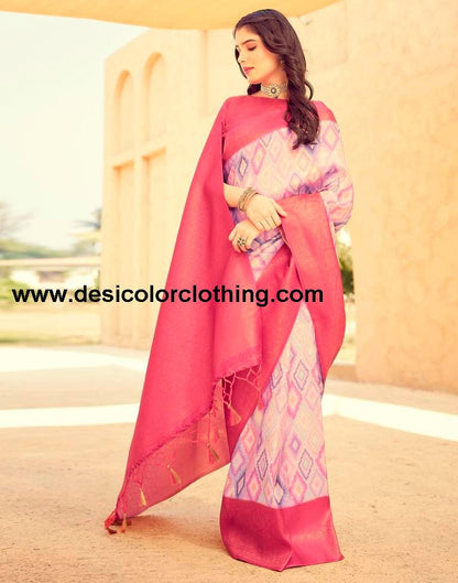 Rose Pink Silk Printed Ready To Wear