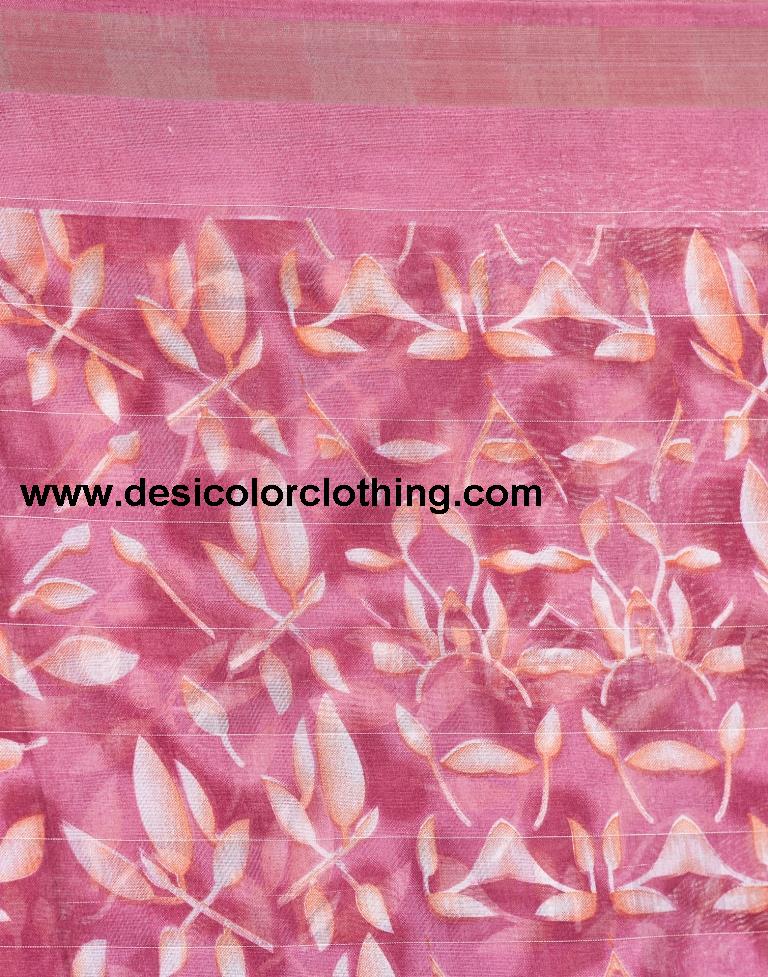 Rose Pink Cotton Printed Saree