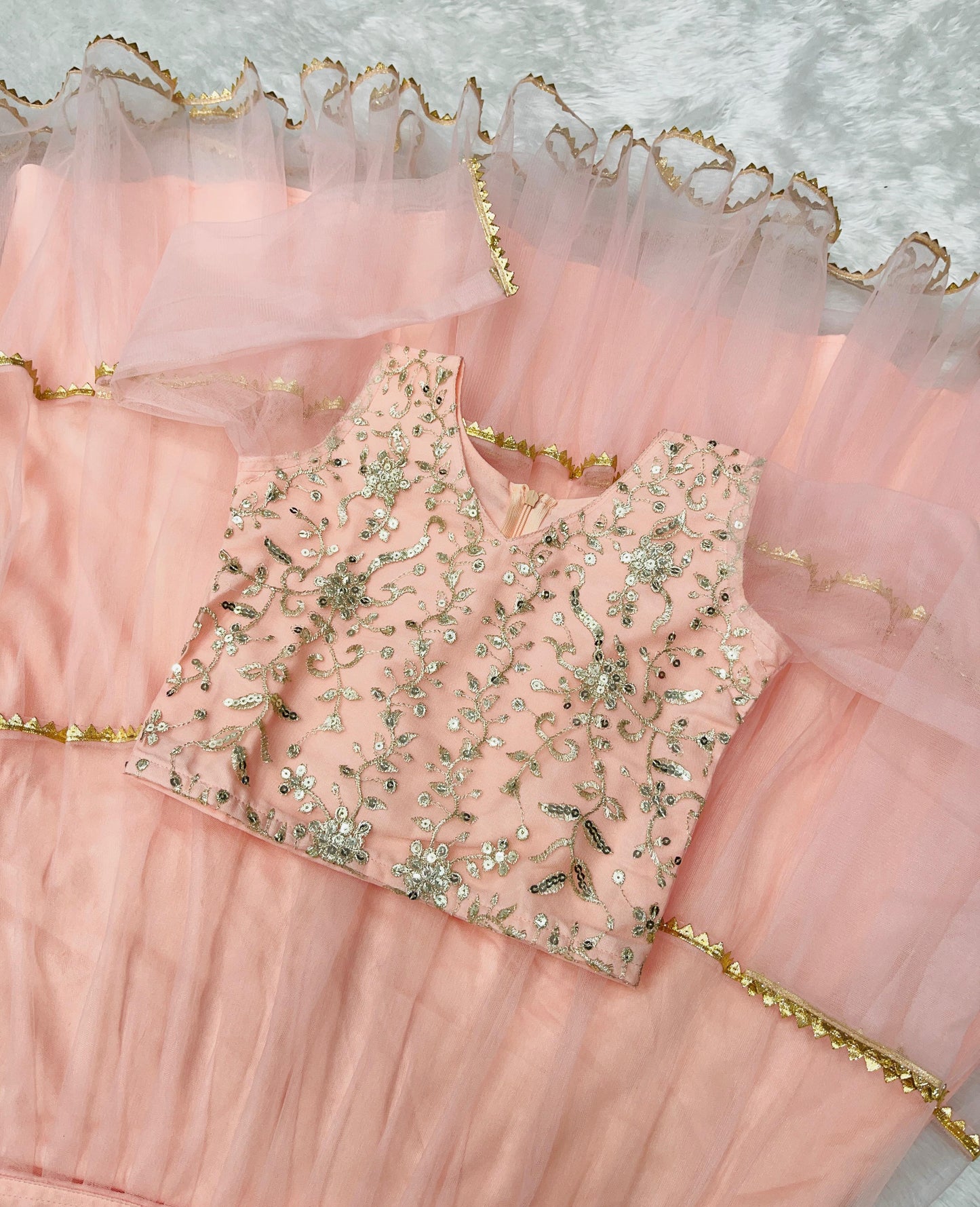 Product Image - Designer Lahenga-Choli Set for Girls with Butterfly Net