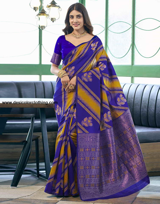 Blue Banarasi Silk Woven Saree