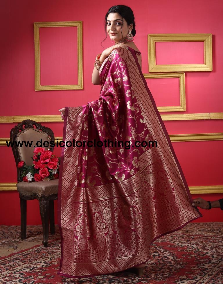 Dark Magenta Silk Plain Saree