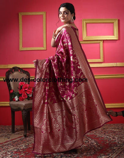 Dark Magenta Silk Plain Saree