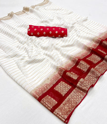 Pure Viscose Georgette Saree With Fancy Zari & Fancy Jacquard Border With Fancy Dola Silk Jecquard Blouse