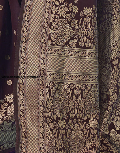 Brown Jacquard Silk Saree