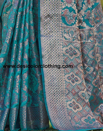 Rama Blue Organza Plain Saree