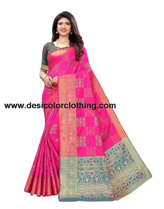 Pink Coloured Poly Silk Jacquard Partywear saree