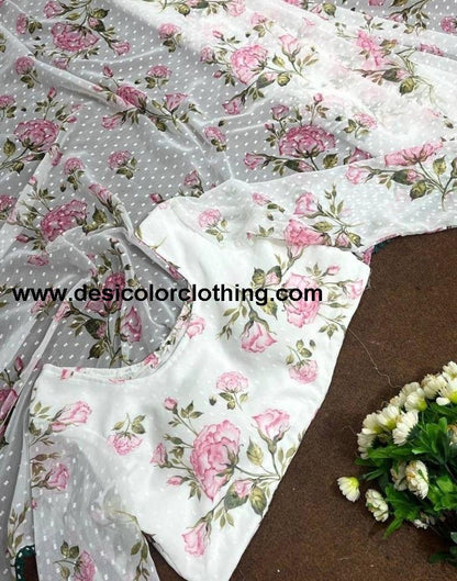 Cream Printed Chiffon Saree