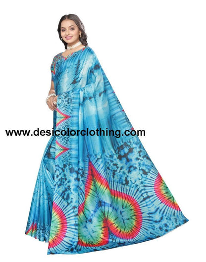 Blue Printed Silk Saree