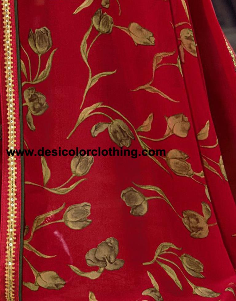 Red Georgette Printed Saree