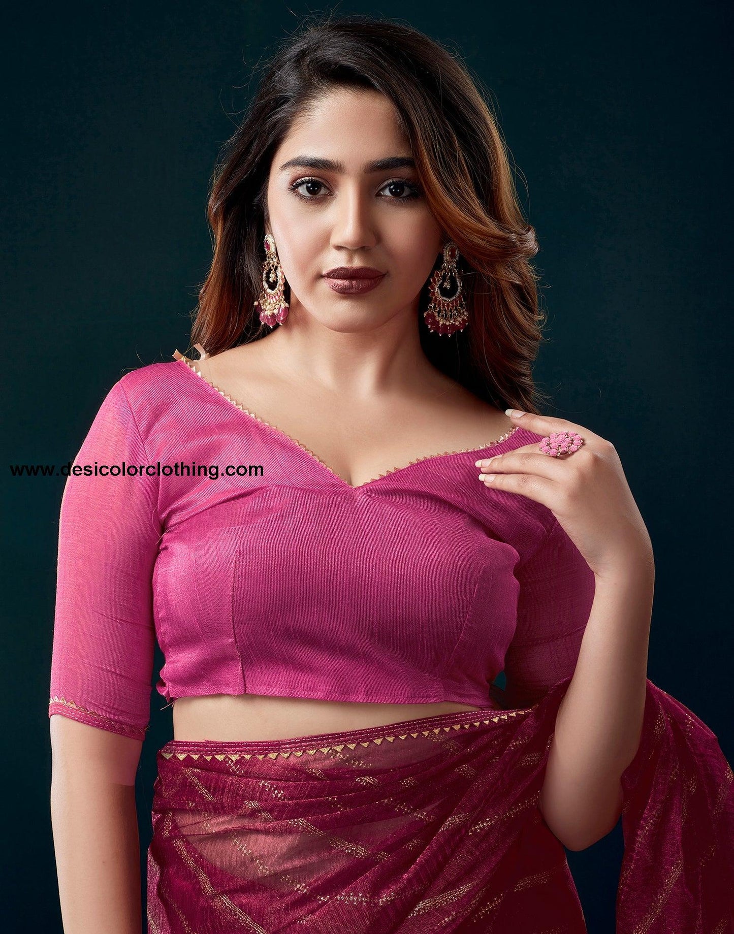 Dark Pink Chiffon Plain Saree