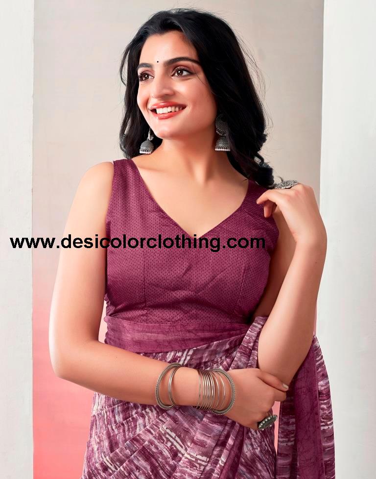 Pink Chiffon Printed  Saree