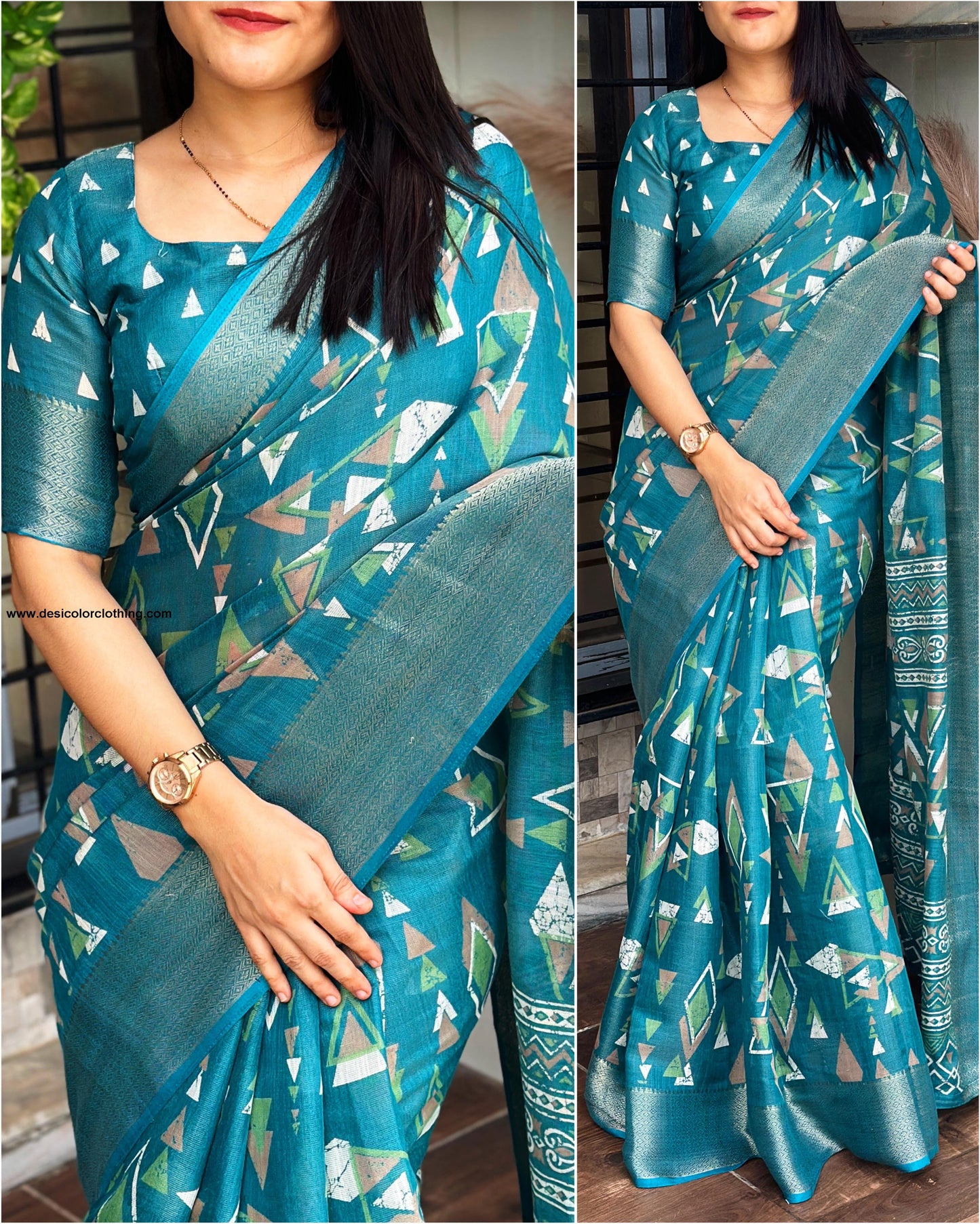 Fabric cotton zari jacquard with running blouse Saree
