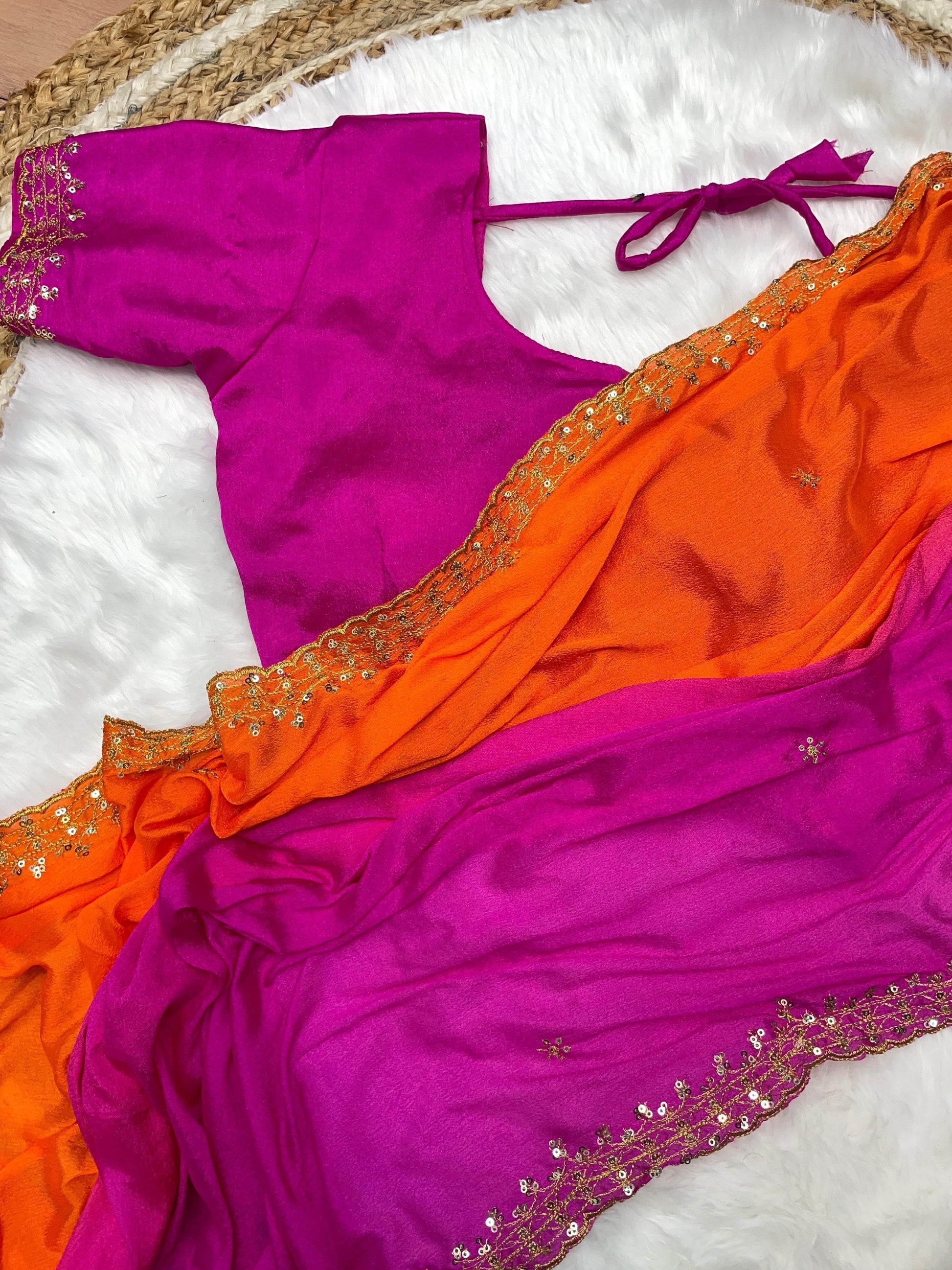 Product Image - Elegant Chinnon Saree with Heavy Embroidery and Jari Work