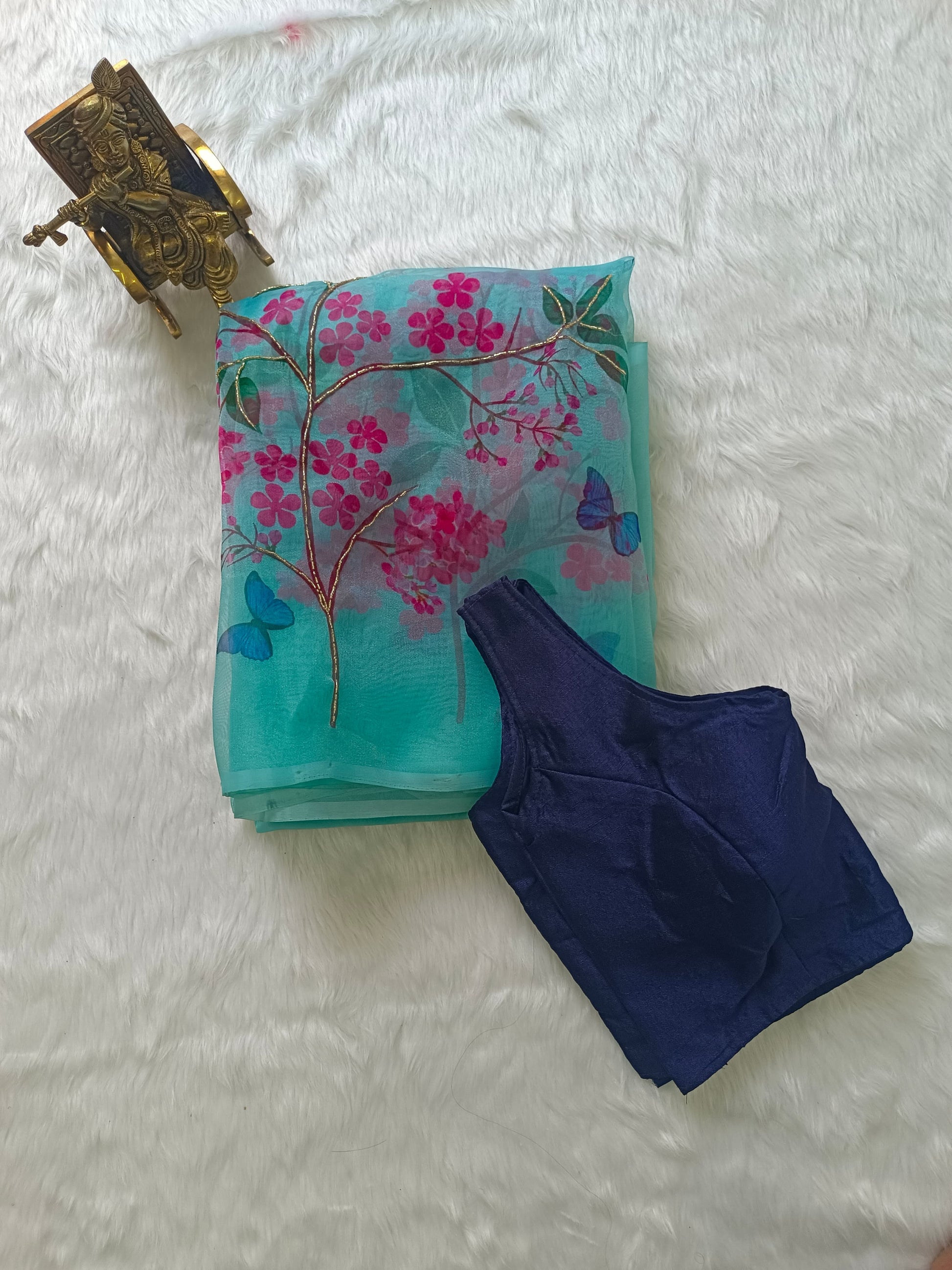 Product Image - Elegant Digital Print Organza Saree with Handwork