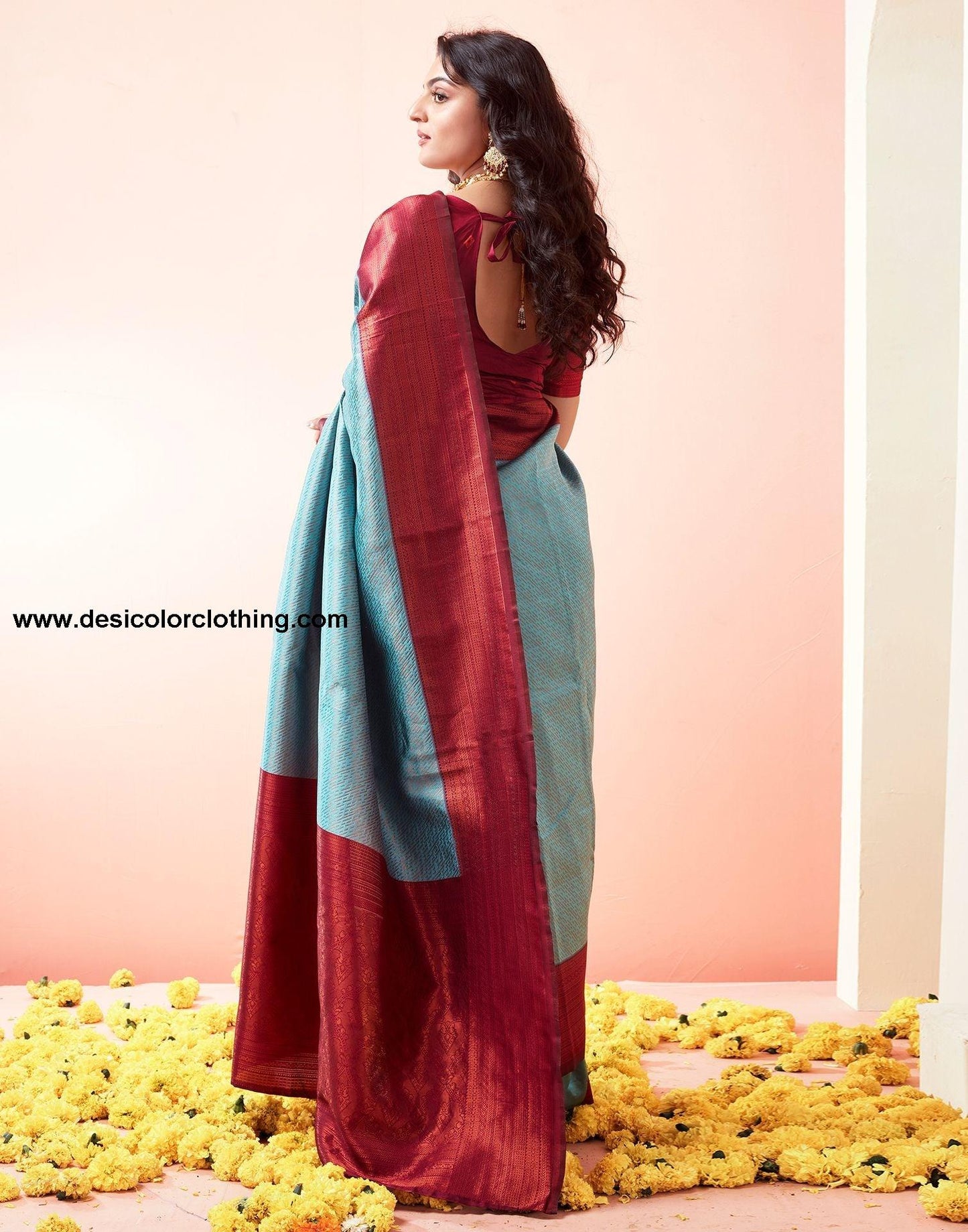 Wine Jacquard Silk Saree