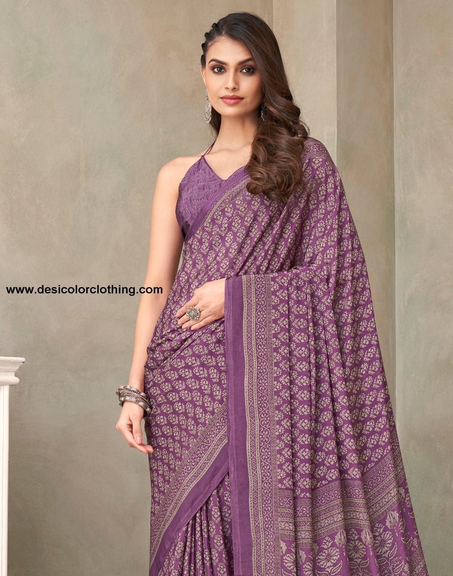 Purple Silk Printed Saree