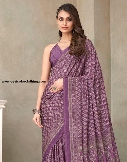 Purple Silk Printed Saree
