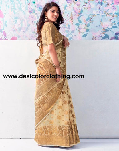 Beige Silk Plain Saree