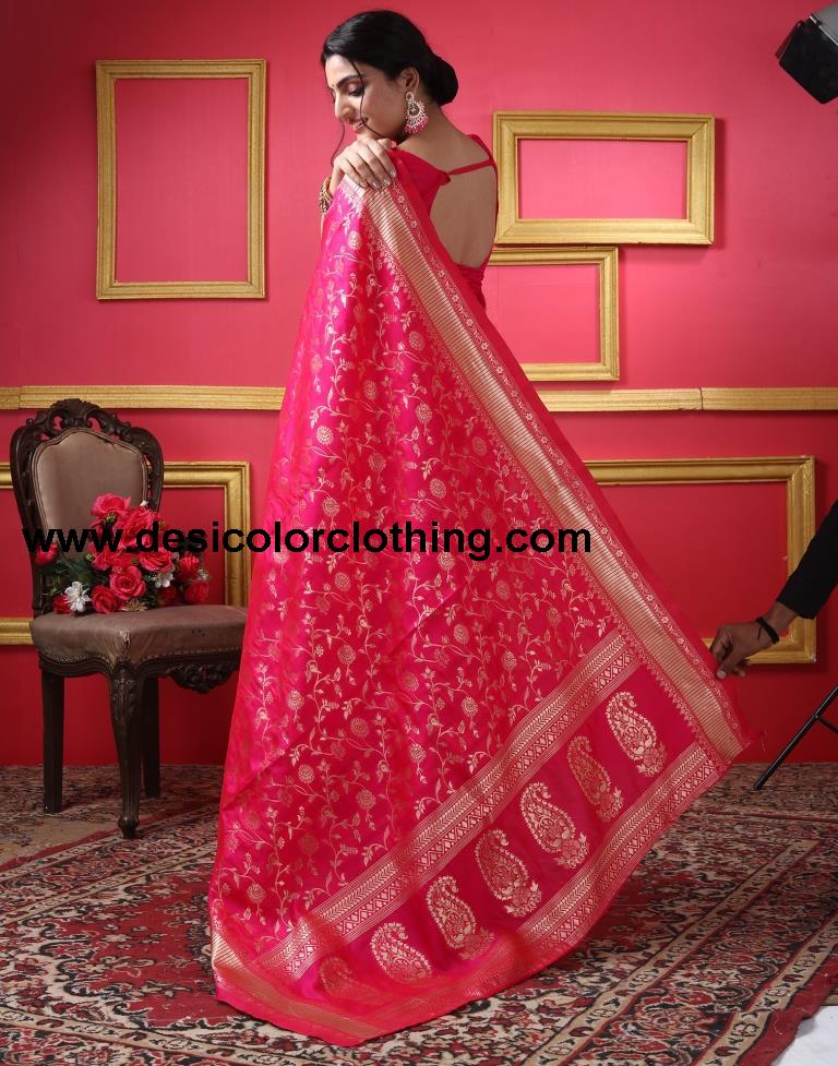 Rani Pink Silk Plain Saree