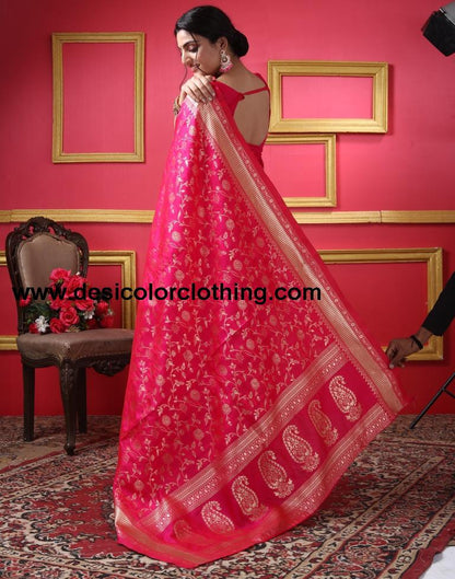 Rani Pink Silk Plain Saree
