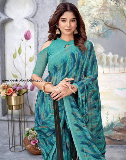 Turquoise Georgette Printed Saree