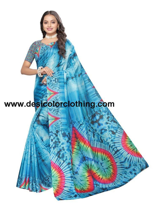 Blue Printed Silk Saree