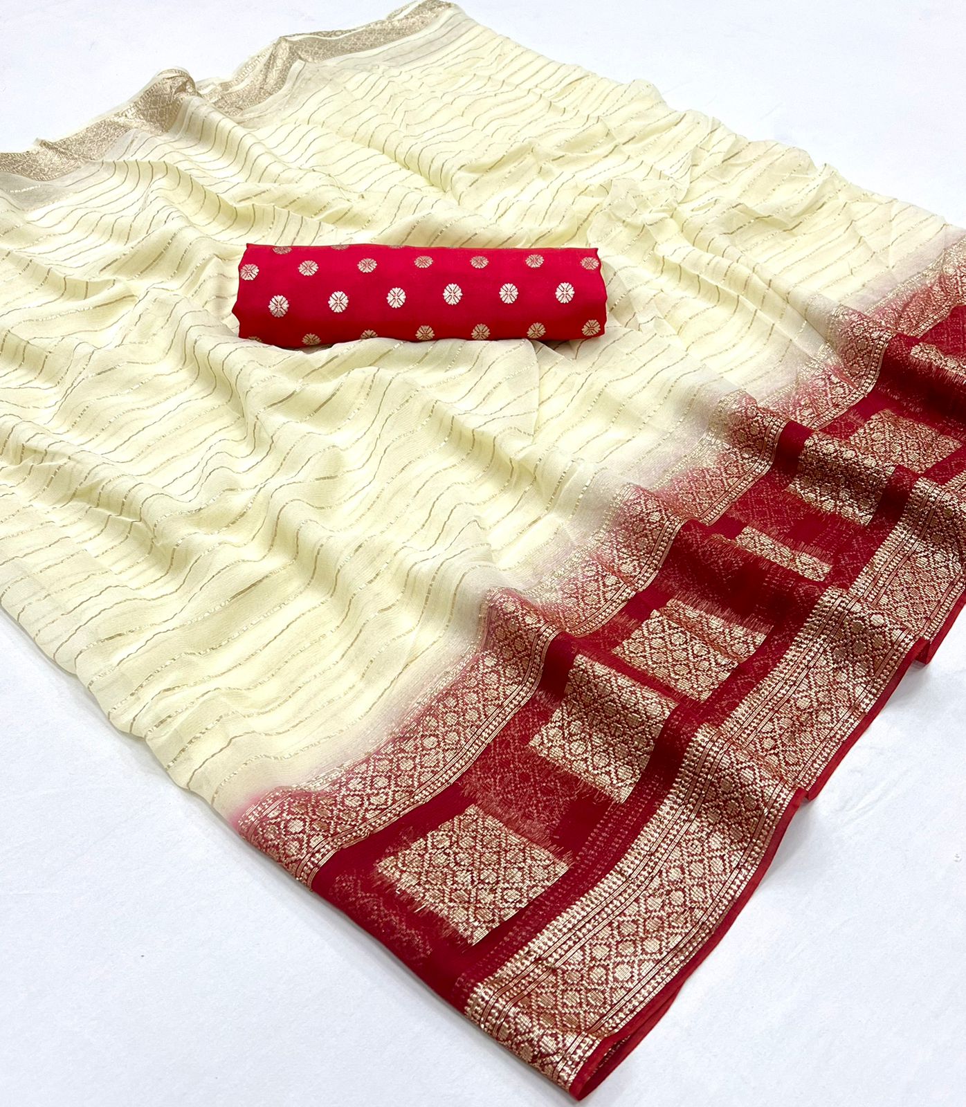 Pure Viscose Georgette Saree With Fancy Zari & Fancy Jacquard Border With Fancy Dola Silk Jecquard Blouse