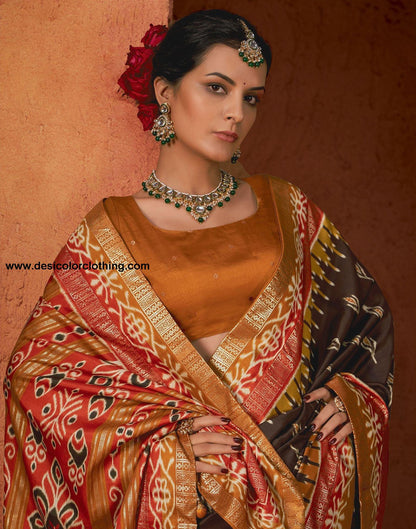 Turmeric Yellow Printed Silk Saree