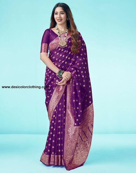 Dark Purple Jacquard Silk Saree