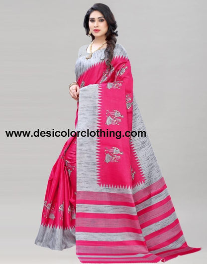 Pink Coloured Khadi Silk Printed Casual saree