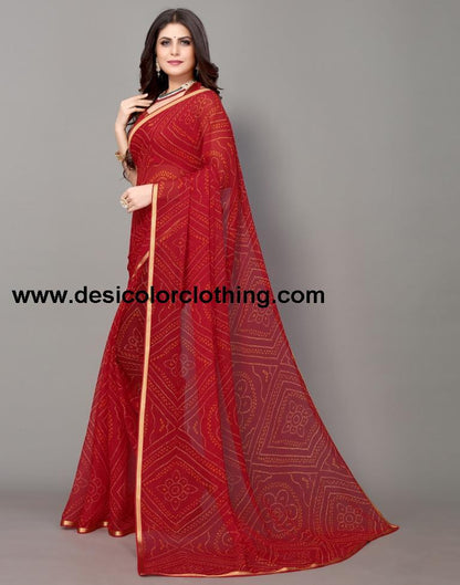 Red Bandhani Printed Saree