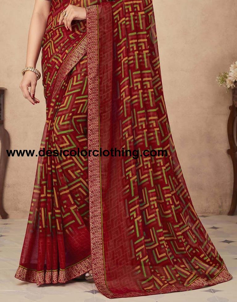 Red Chiffon Saree