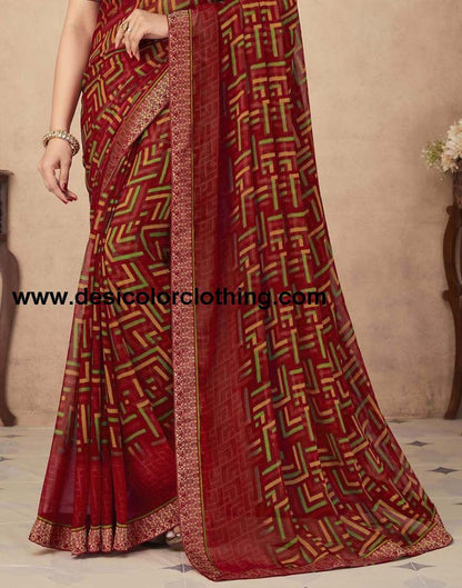 Red Chiffon Saree