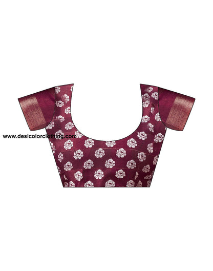 Wine Printed Cotton Saree