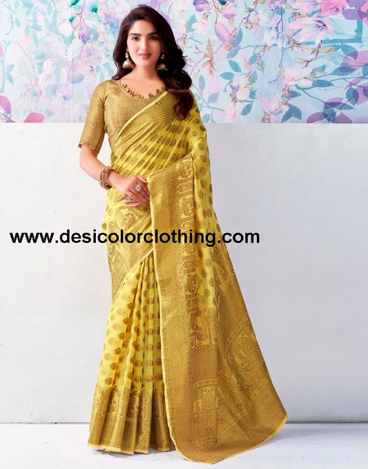 Yellow Silk Plain Saree