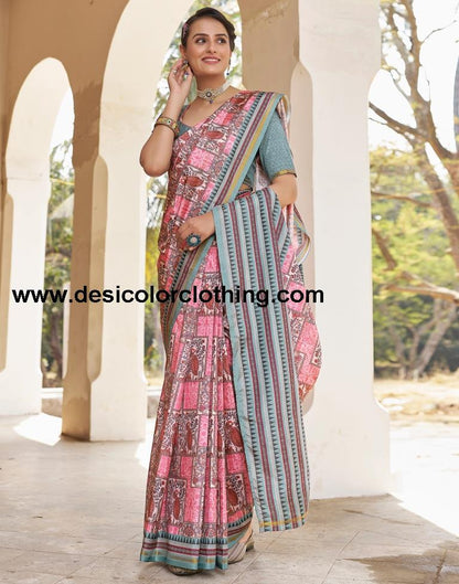 Pink Silk Printed Ready To Wear