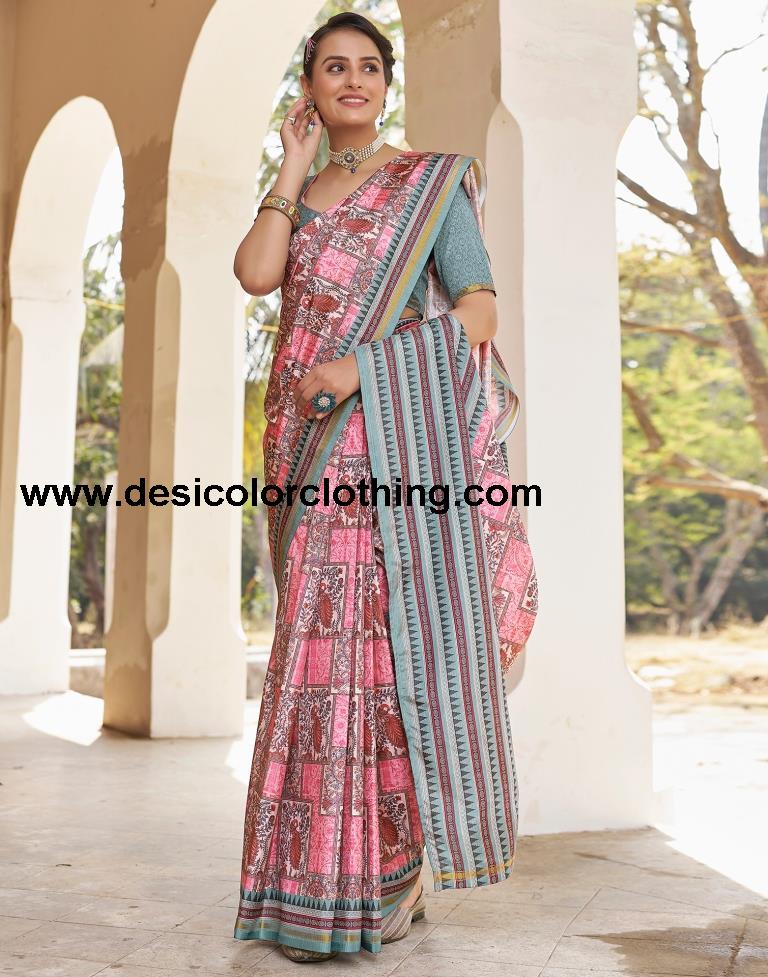Pink Silk Printed Ready To Wear