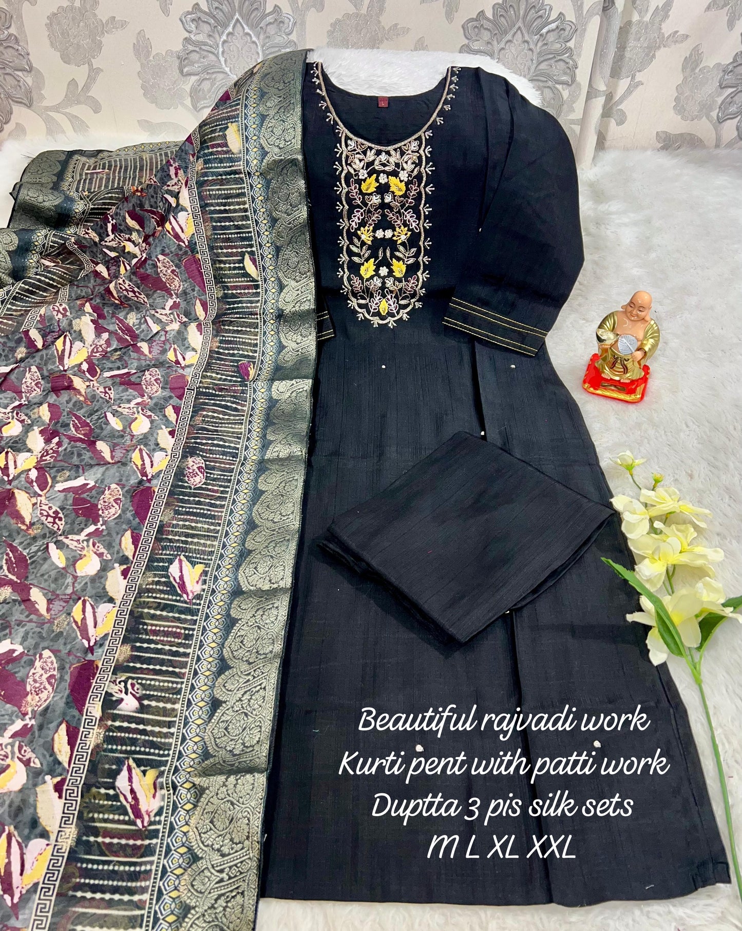 Product Image - Designer Handwork Kurti with Pant & Dupatta Set in Premium Roman Silk – Festive & Wedding Ready
