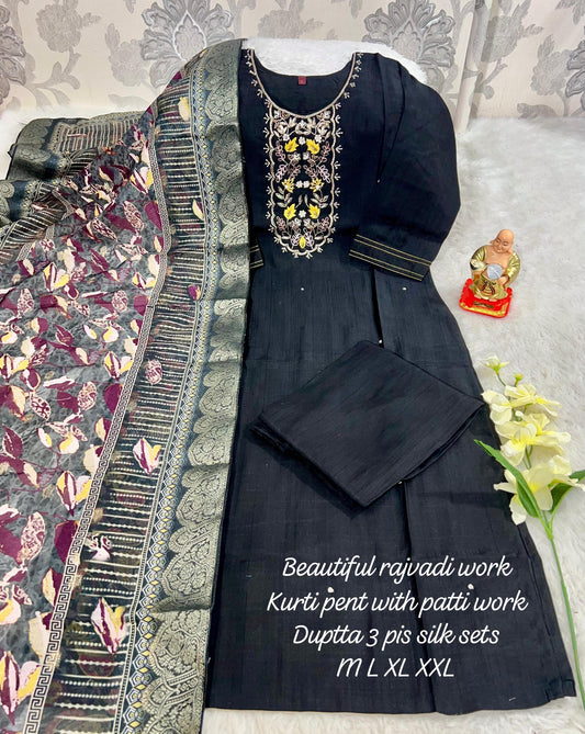 Product Image - Designer Handwork Kurti with Pant & Dupatta Set in Premium Roman Silk – Festive & Wedding Ready