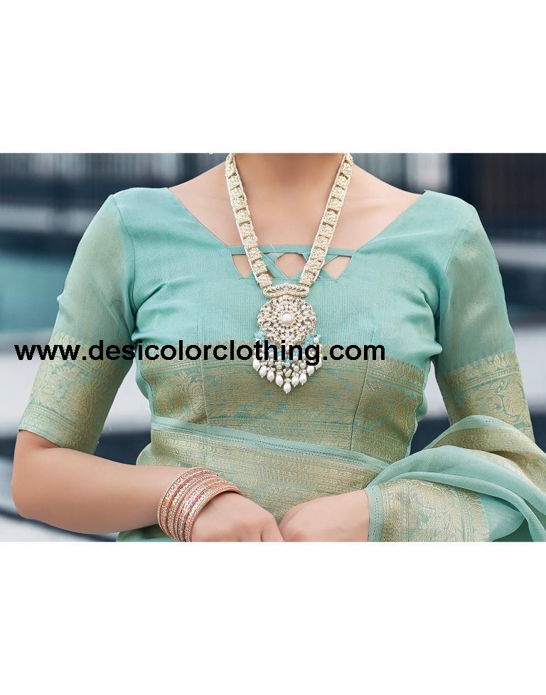 Blue Organza Woven Saree