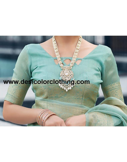 Blue Organza Woven Saree