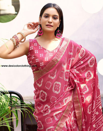 Rose Pink Printed Silk Saree