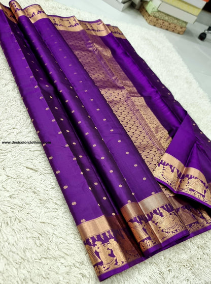 Kanchipuram 100% Pure Handwoven Silk Saree with Pallakku Border