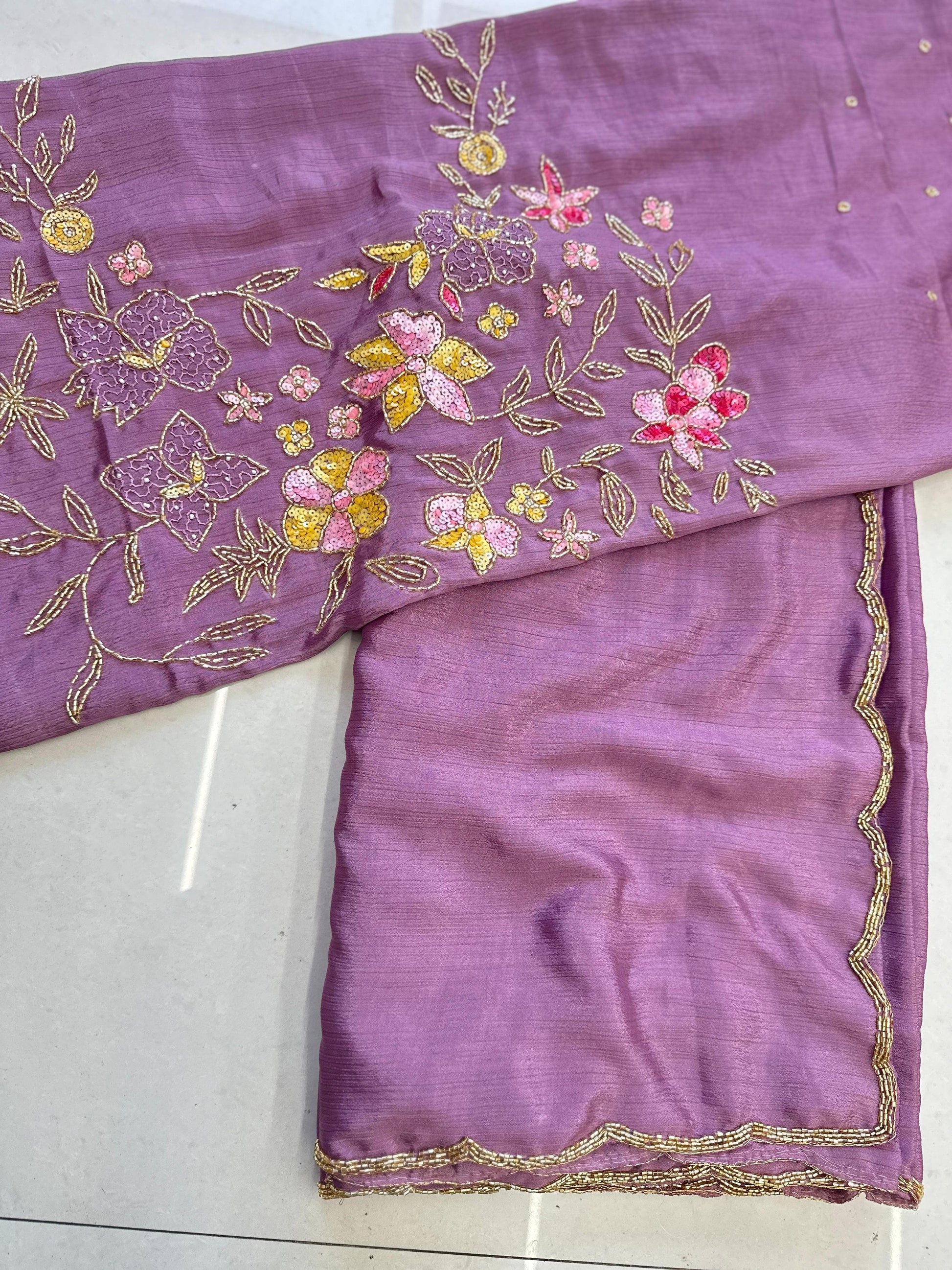 Product Image - Elegant Chiffon Saree with Intricate Handwork - Perfect Festive Wear