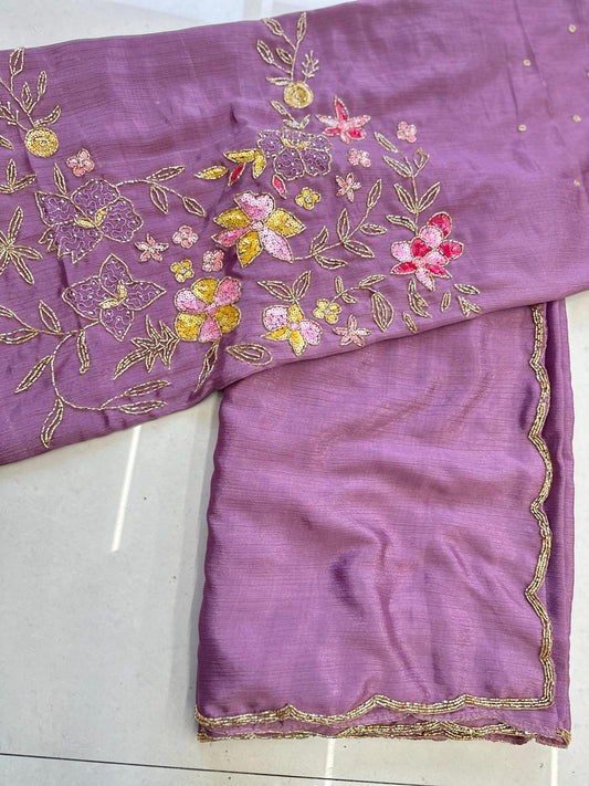 Product Image - Elegant Chiffon Saree with Intricate Handwork - Perfect Festive Wear