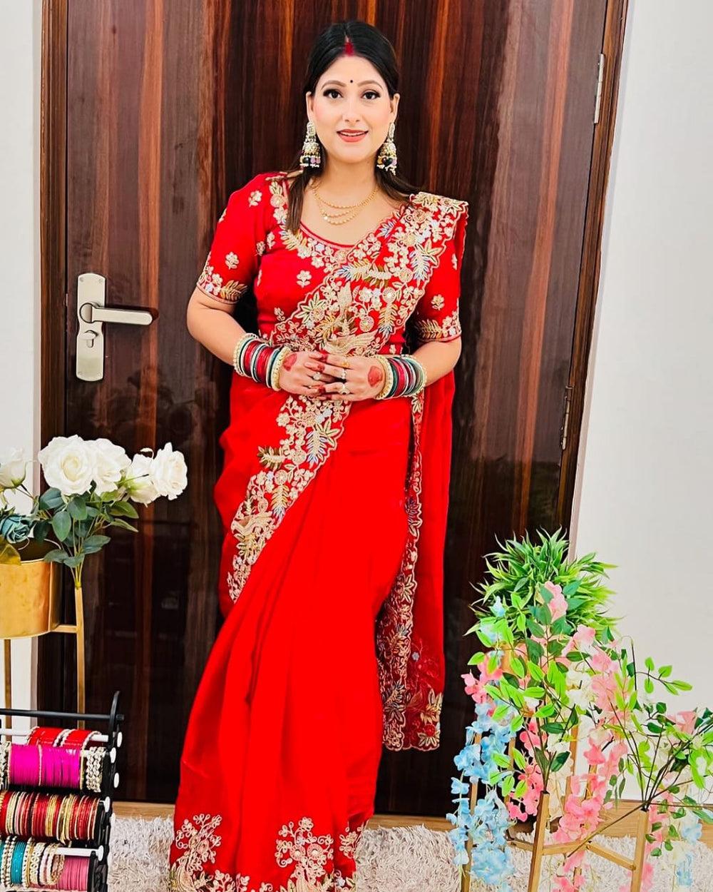 Product Image - Elegant Viscose Georgette Saree with Banarasi Multi Embroidery | Festive Wear