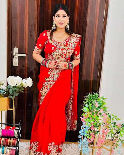 Product Image - Elegant Viscose Georgette Saree with Banarasi Multi Embroidery | Festive Wear