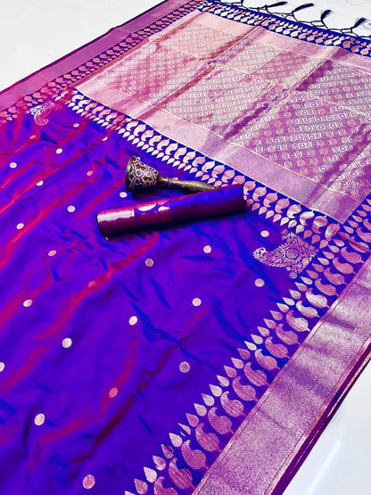 Product Image - Exquisite Pure Silk Banarasi Saree with Gold Jari and Butta Design